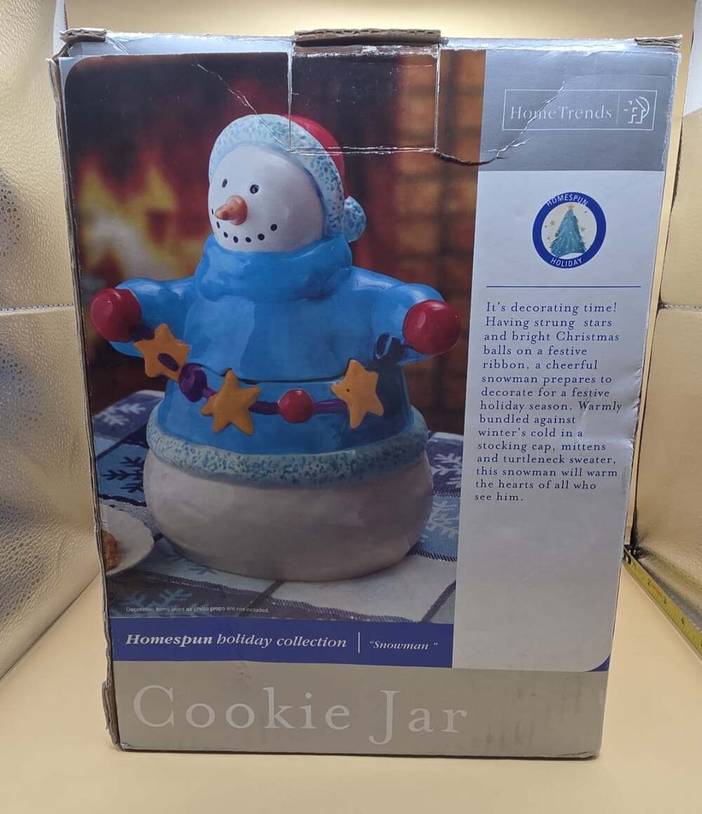 2006 Home Trends Snowman Cookie Jar Homespun Holiday Collection Christmas